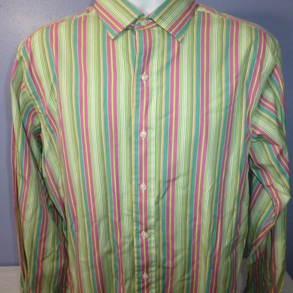 Men Polo Ralph Lauren Philip Sport Pastel Color Stripes Long Sleeve Shirt L - Picture 1 of 5